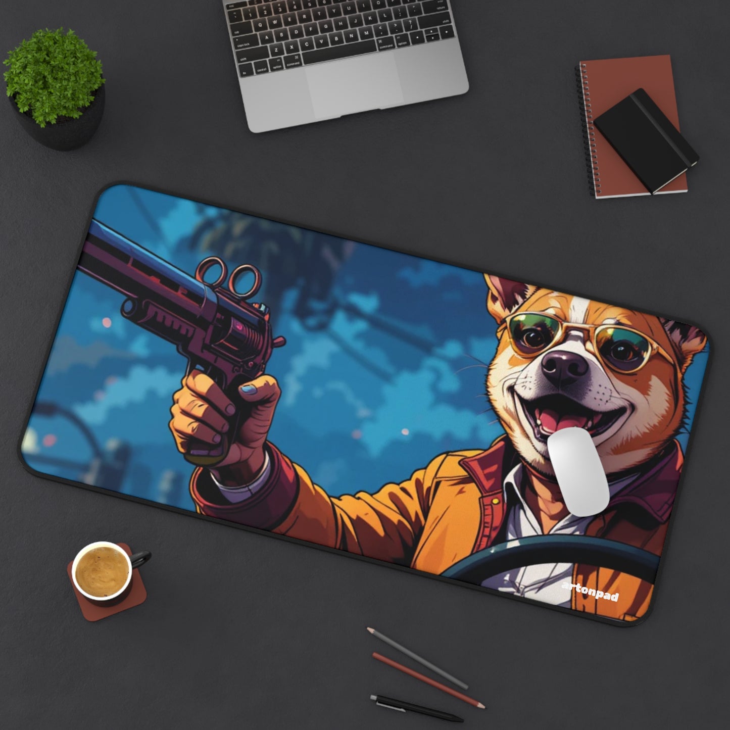GTA Dog with Gun Design - Cool Desk Mat