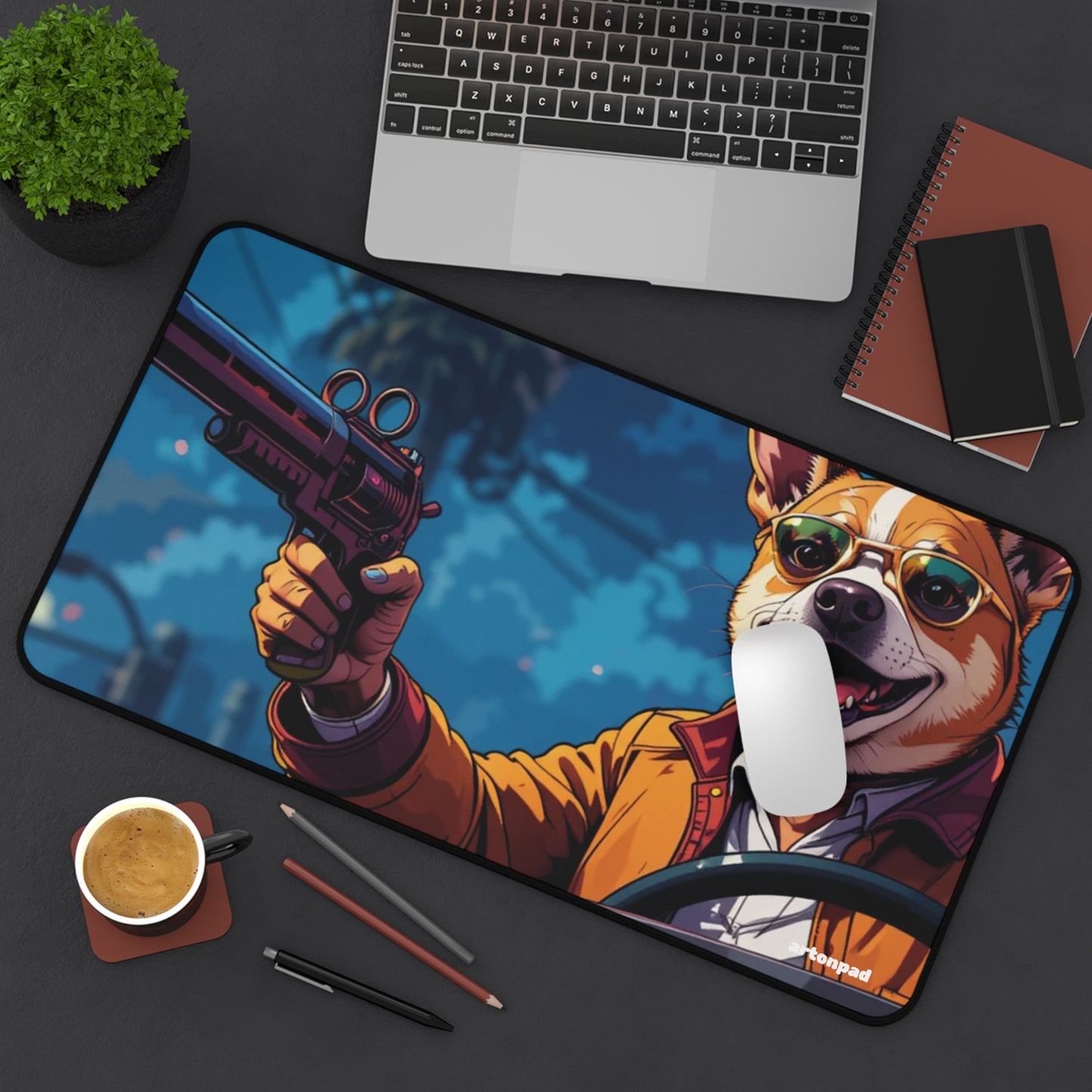 GTA Dog with Gun Design - Cool Desk Mat