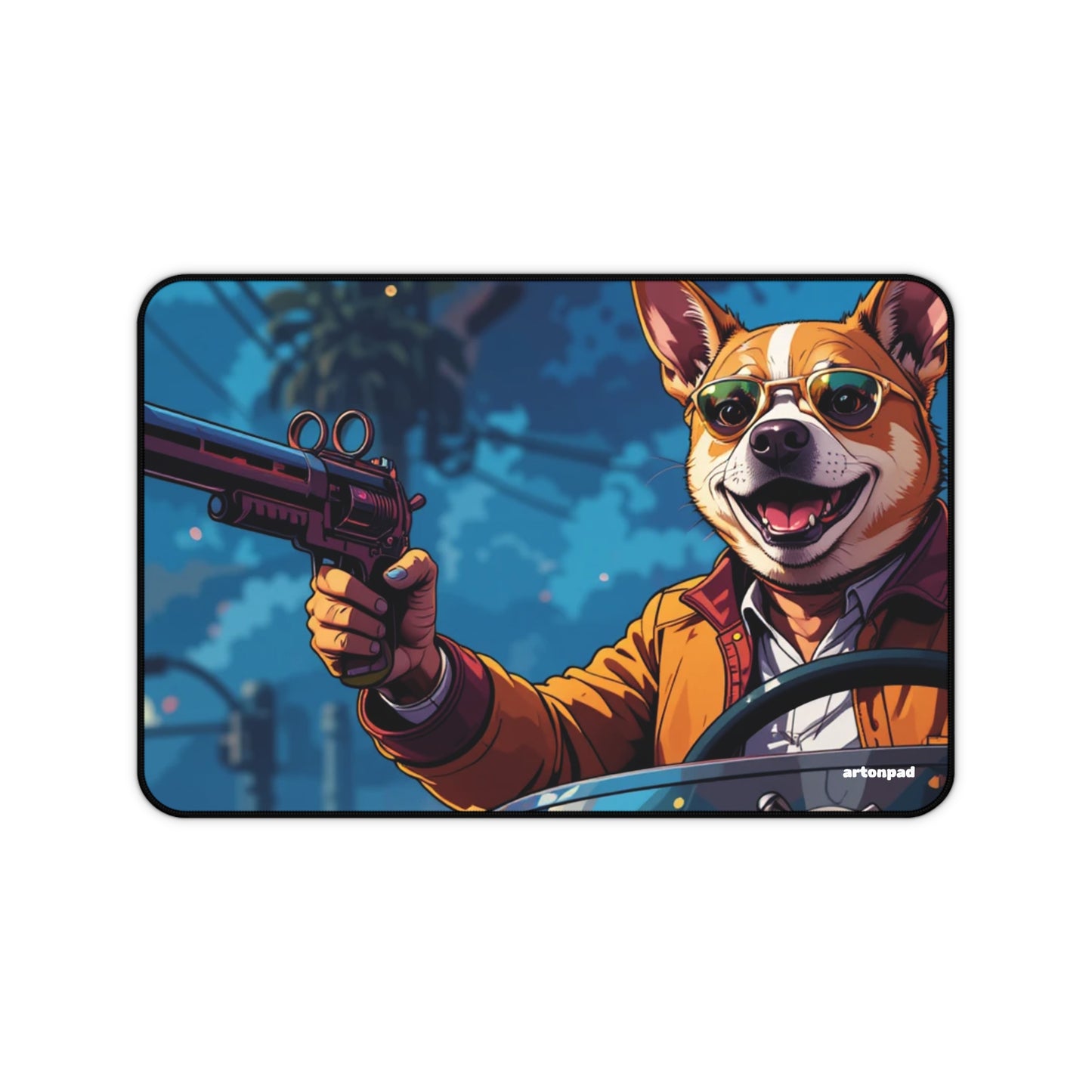 GTA Dog with Gun Design - Cool Desk Mat